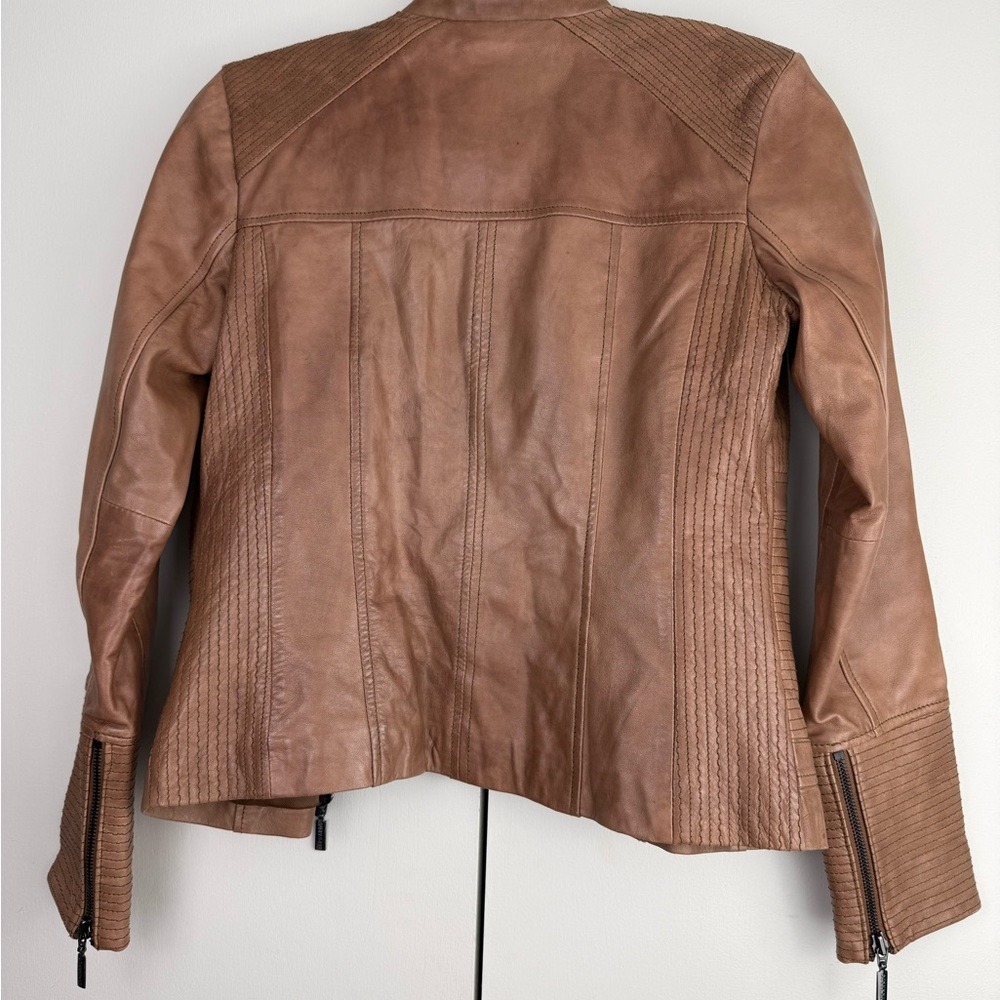 Bernardo Leather Bomber Jacket Petite XS Chestnut Brown Distressed Scuffed - Picture 2 of 16